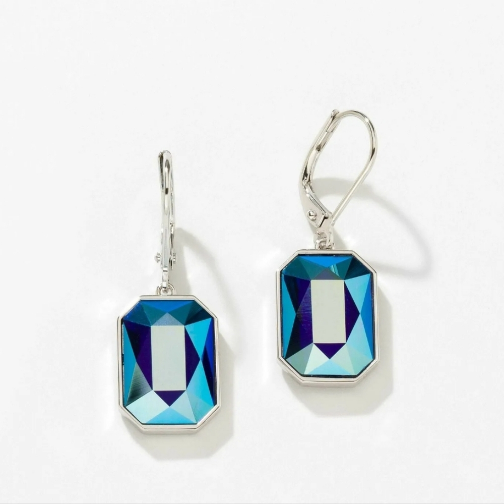 Touchstone Crystal Swarovski Hang About Cobalt Shimmer Rhodium Earrings 2143E